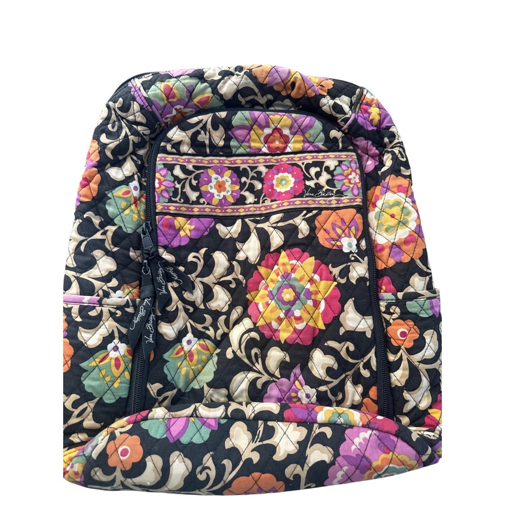 Vera Bradley Provencal Quilted Cotton Backpack Floral Black Pink Orange Yellow